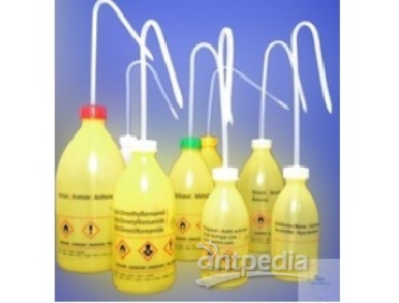 SAFETY WASHING BOTTLES,  500 ML, PE, W. SAFETY  DELIVERY JET, YELLOW,  'ACETICACIDETHYLESTER'