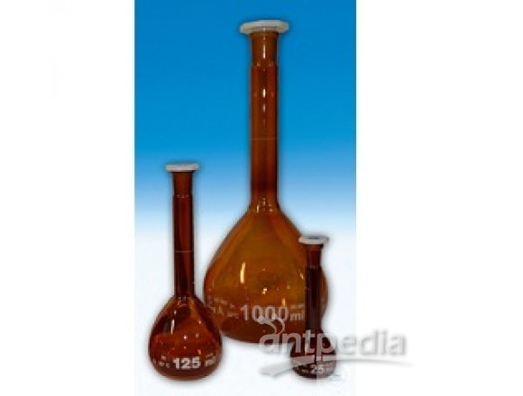 VOLUMETRIC FLASKS, AMBER, CLASS-A,  WITH PE-STOPPERS, CONFORM. CERT.,  50 ML, ST 14/23, DIFFICO WHIT