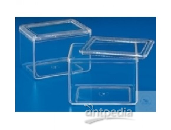 STAINING JARS, PMP, WITH 2 COVERS,  101 X 81 MM, HEIGHT 86 MM CRYSTAL GLASS