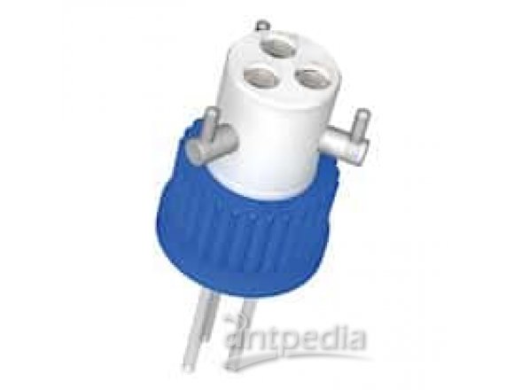 Diba Omnifit® Q-Series Solvent Bottle Cap, GL45, 4 UNF(F) ports with valves, blue; 1/ea