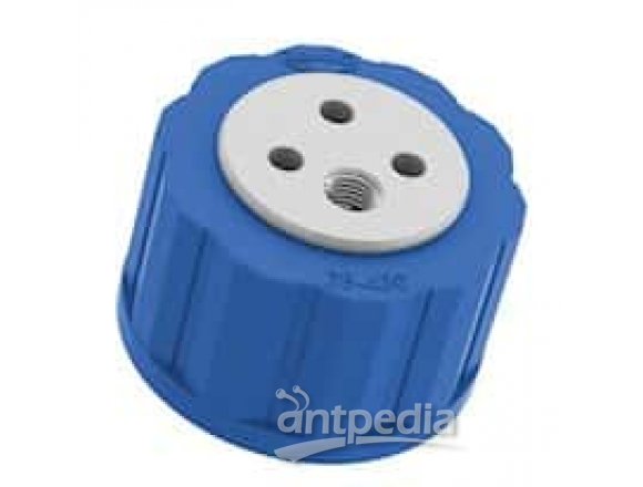 Diba Omnifit® T-Series Solvent Bottle Cap, 83B, 4 Luer ports and 1 venting port, blue; 1/ea